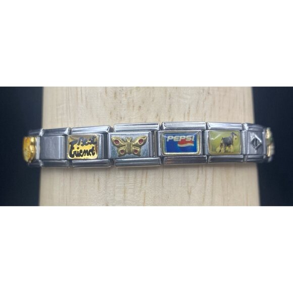 Italian Charm Bracelet 20 Link I Love Tony Tiger Pepsi Hershey Kiss Many Brands - Picture 2 of 11